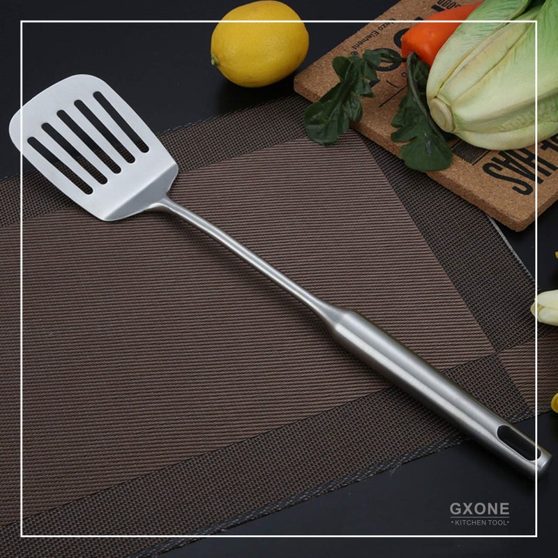 GXONE Stainless Steel Slotted Spatula,Cooking Utensil For Kitchen Use With Hollow Handle,Silver/14.9Inch - Image 5